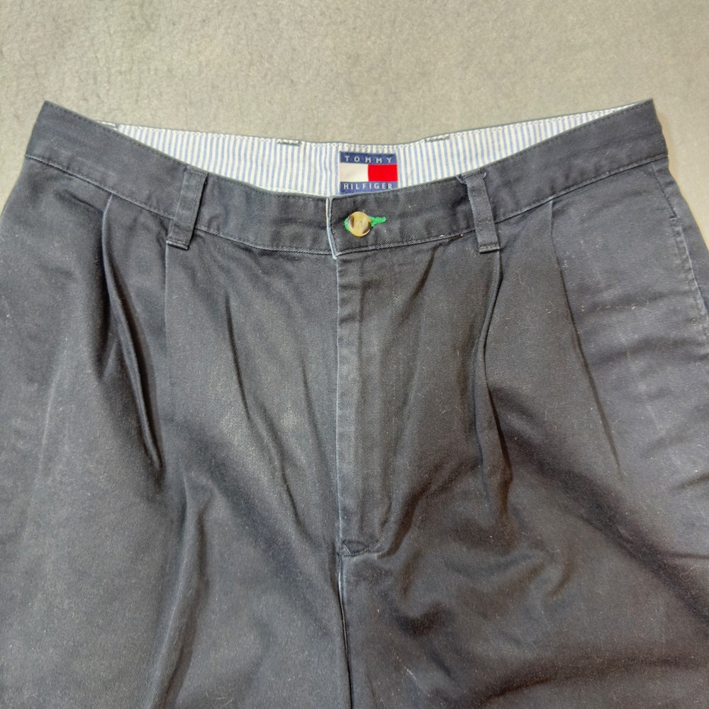 Tommy Hilfiger Chino Shorts Mens 33 Navy Blue Excellent Pleated Vintage 90s